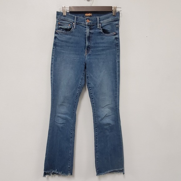 MOTHER Denim - Mother Jeans Womens Insider Cropped Straight Fray Jeans Size 26 Blue Whiskered